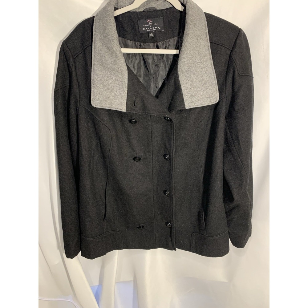 Collection‎ By Gallery 1X Wool blend Peacoat Double Breasted black grey collar